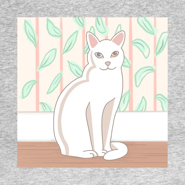 White Cat with Vintage Wallpaper by DearestQ